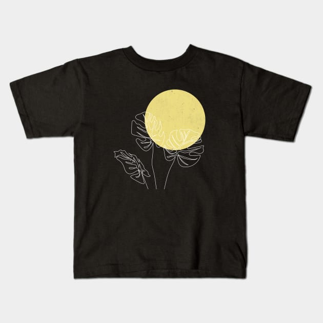 One Line Monstera Leaves Minimal Kids T-Shirt by PrintablesPassions